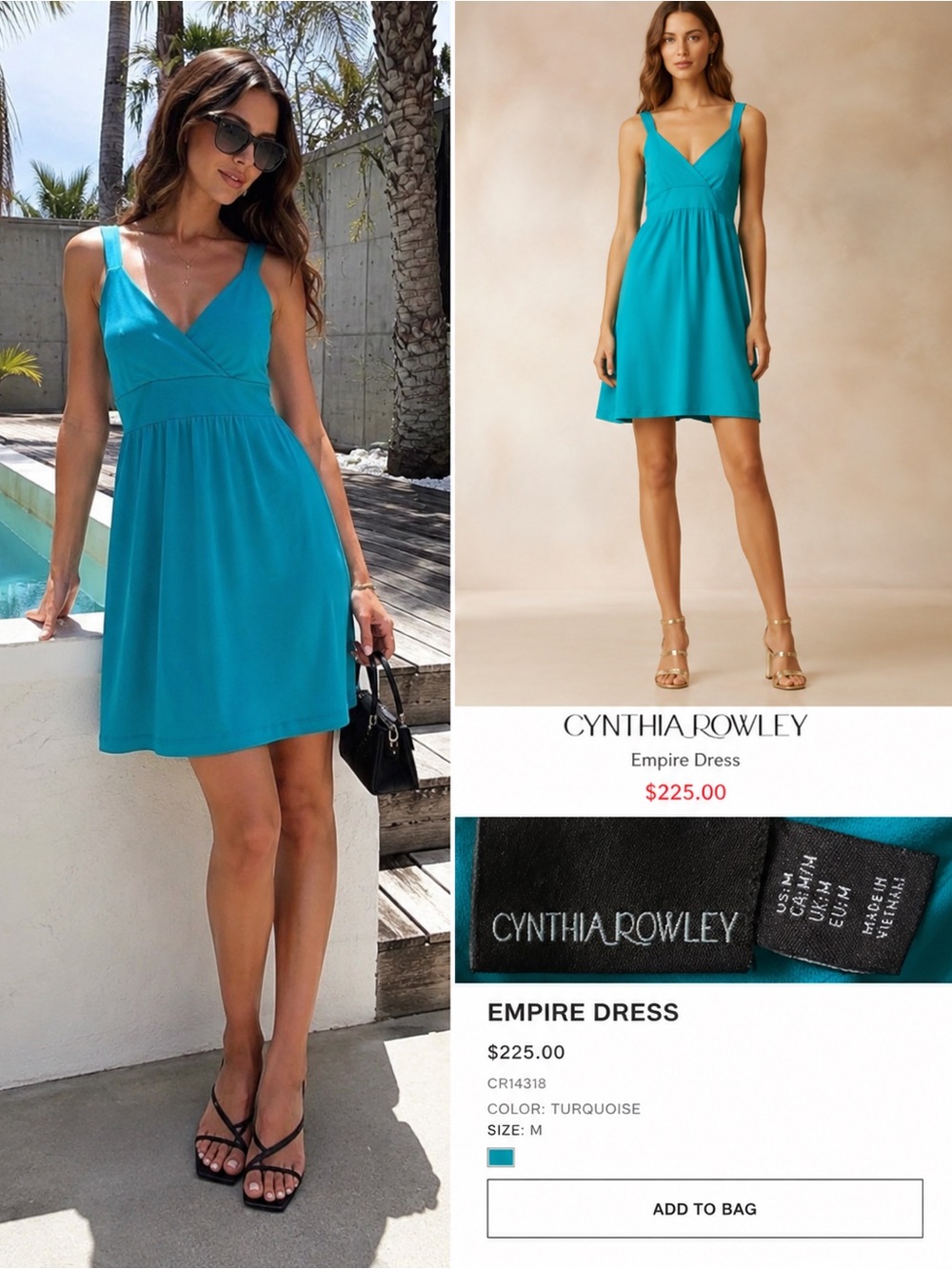Cynthia Rowley Turquoise Fit & Flare Mini Dress Medium Y2K Cocktail Party